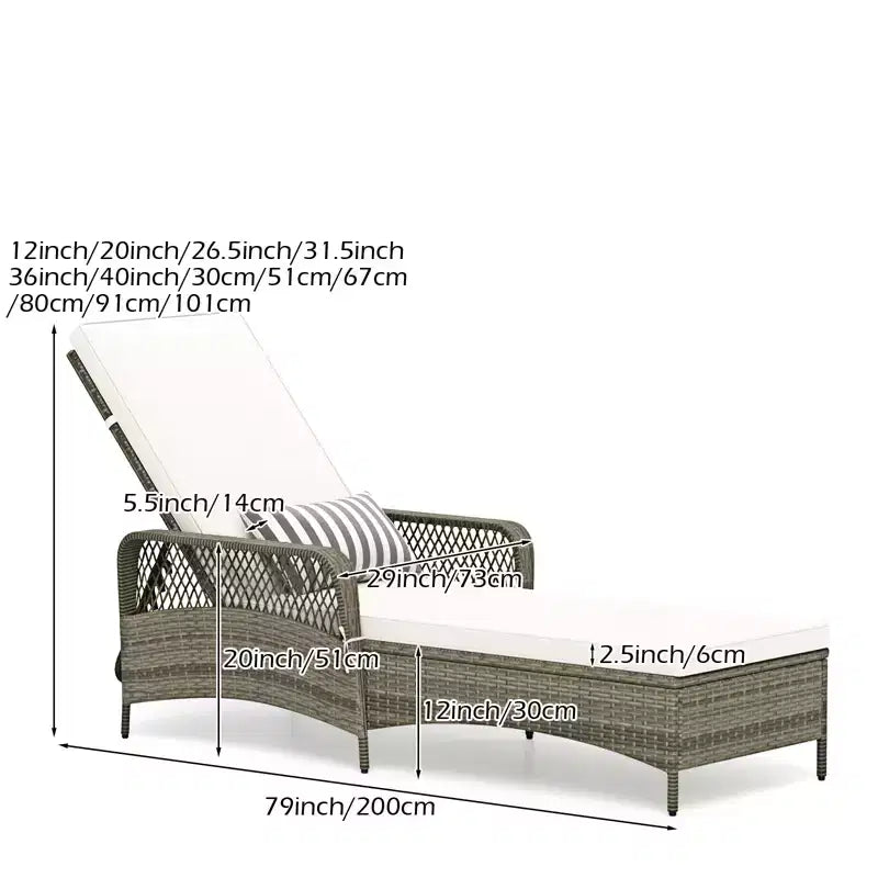 1 ou 2 transats d'extérieur en rotin synthétique PE avec 6 positions réglables et accoudoirs pour bronzage et relaxation