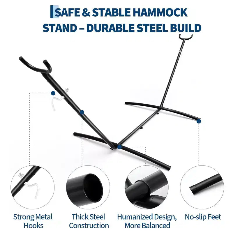 Support de hamac 9FT avec sac de transport, en acier robuste et réglable, capacité de 450 livres, noir