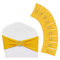 VIYET 100PCS Golden Yellow Stretch Spandex Chair Sashes with Round Buckle, Elastic Chair Bands for Wedding/Banquet/Party Decoration