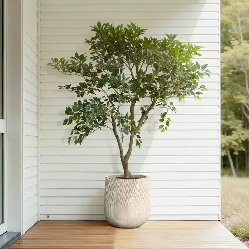 LuxenHome Jardinière ronde antique blanc cassé, texture dégradée foncée à claire, design conique