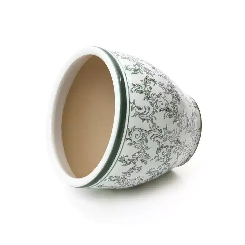 Pot de fleurs en céramique verte, rond, pour intérieur et extérieur