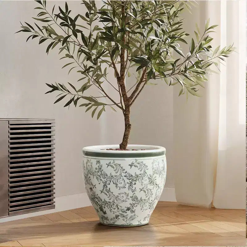Pot de fleurs en céramique verte, rond, pour intérieur et extérieur