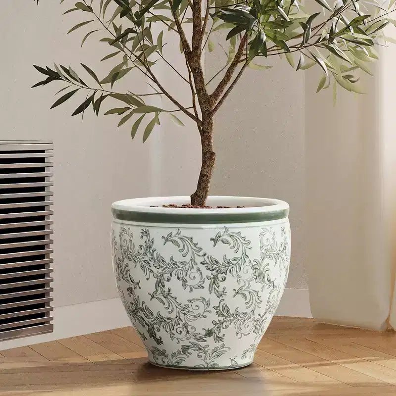 Pot de fleurs en céramique verte, rond, pour intérieur et extérieur