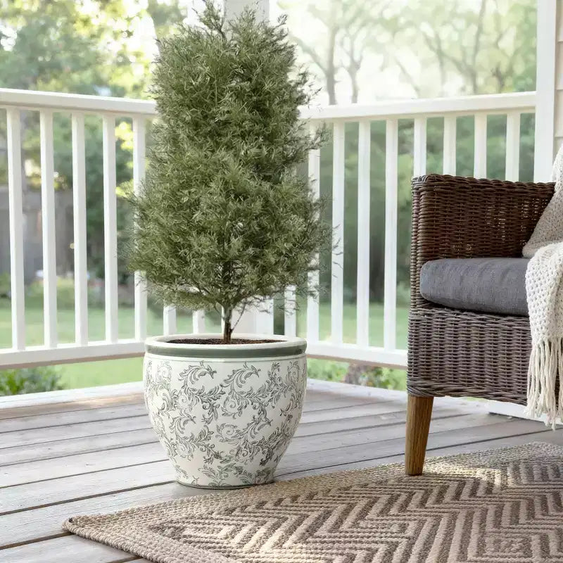 Pot de fleurs en céramique verte, rond, pour intérieur et extérieur