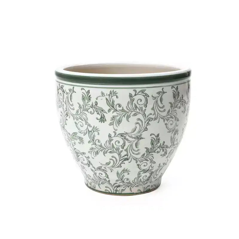 Pot de fleurs en céramique verte, rond, pour intérieur et extérieur