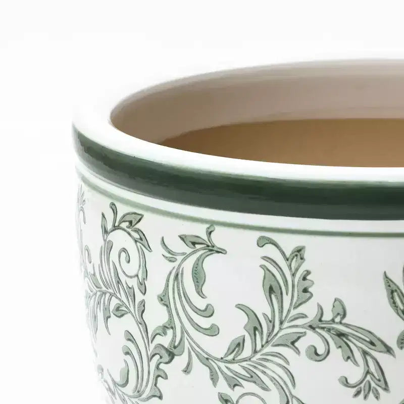 Pot de fleurs en céramique verte, rond, pour intérieur et extérieur