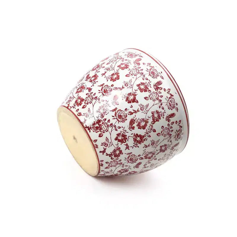 Jardinière en céramique florale rouge, ronde, pour jardin intérieur et extérieur