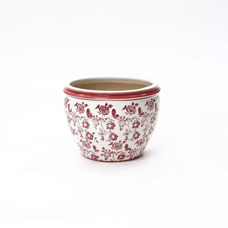 Jardinière en céramique florale rouge, ronde, pour jardin intérieur et extérieur
