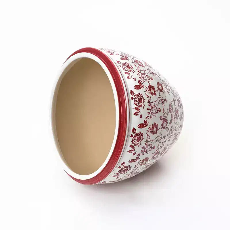 Jardinière en céramique florale rouge, ronde, pour jardin intérieur et extérieur