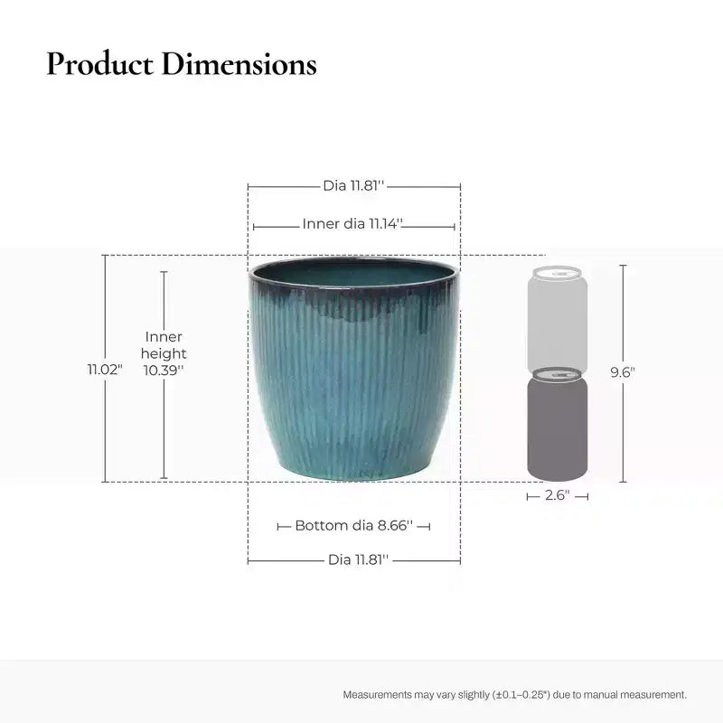 Jardinière en céramique cannelée LuxenHome Forest Fade, pot bleu-vert brillant avec bord marron