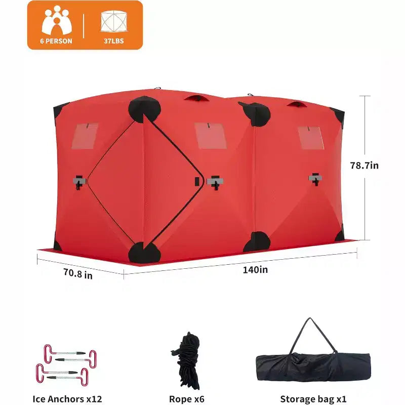 Tente de pêche sur glace escamotable isolée de type moyeu portable – Abri de pêche sur glace en tissu Oxford imperméable, comprend des ancres, des cordes et un sac de transport