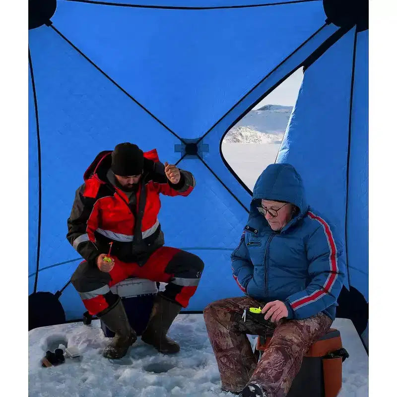 Tente de pêche sur glace escamotable isolée de type moyeu portable – Abri de pêche sur glace en tissu Oxford imperméable, comprend des ancres, des cordes et un sac de transport