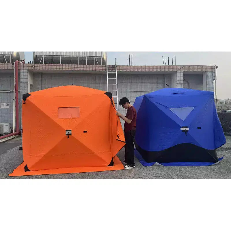 Tente de pêche sur glace escamotable isolée de type moyeu portable – Abri de pêche sur glace en tissu Oxford imperméable, comprend des ancres, des cordes et un sac de transport