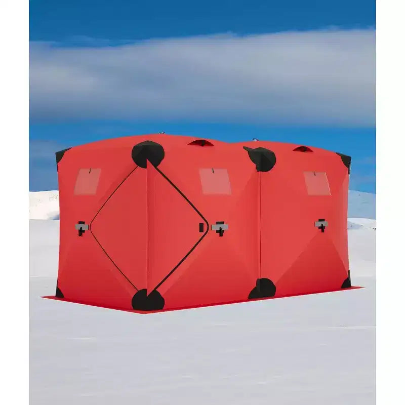 Tente de pêche sur glace escamotable isolée de type moyeu portable – Abri de pêche sur glace en tissu Oxford imperméable, comprend des ancres, des cordes et un sac de transport