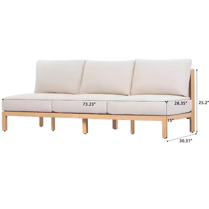 Canapé 3 places moderne en bois d'acacia pour patio avec dossier en corde tressée