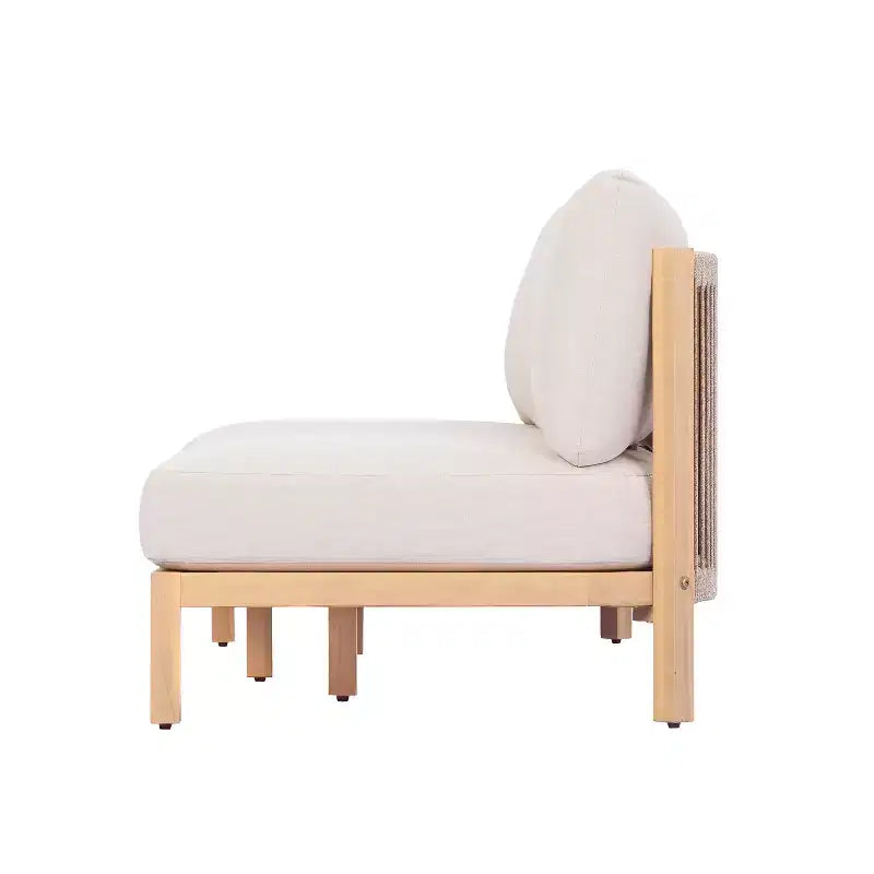 Canapé 3 places moderne en bois d'acacia pour patio avec dossier en corde tressée
