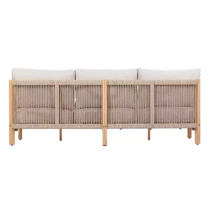 Canapé 3 places moderne en bois d'acacia pour patio avec dossier en corde tressée