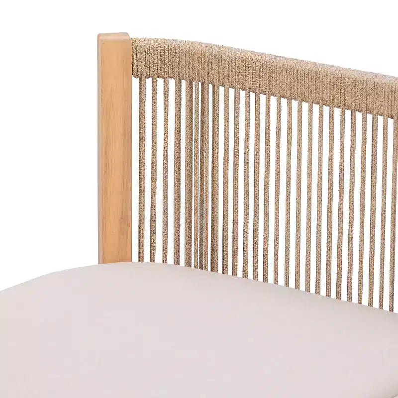 Canapé 3 places moderne en bois d'acacia pour patio avec dossier en corde tressée