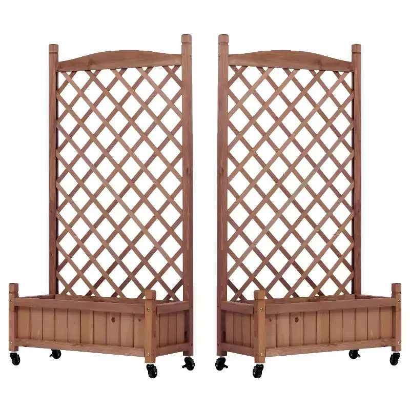 Lot de 2 jardinières surélevées avec treillis, jardinière extérieure en bois et support pour plantes avec supports grimpants