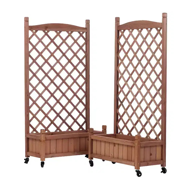 Lot de 2 jardinières surélevées avec treillis, jardinière extérieure en bois et support pour plantes avec supports grimpants