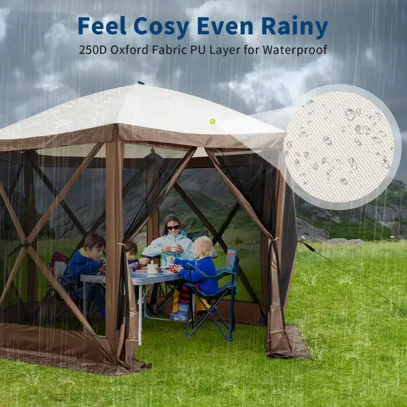 Tonnelle escamotable avec parois entièrement en maille – Abri solaire instantané à 6 côtés avec moustiquaire, inclut un sac de transport à roulettes pour terrasse, pelouse et camping