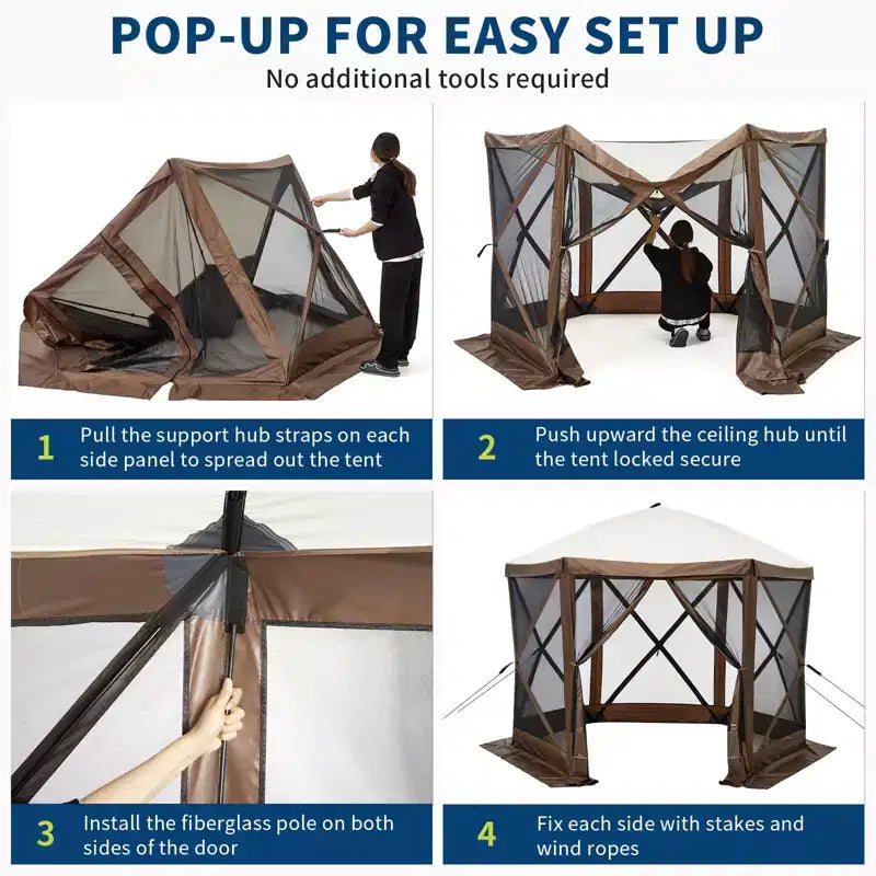 Tonnelle escamotable avec parois entièrement en maille – Abri solaire instantané à 6 côtés avec moustiquaire, inclut un sac de transport à roulettes pour terrasse, pelouse et camping