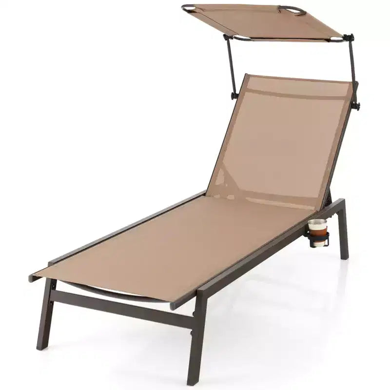 Gymax 1PC/2PC Backyard Reclining Outdoor Chaise Lounge Chair with Adjustable Sunshade and 6 Positions