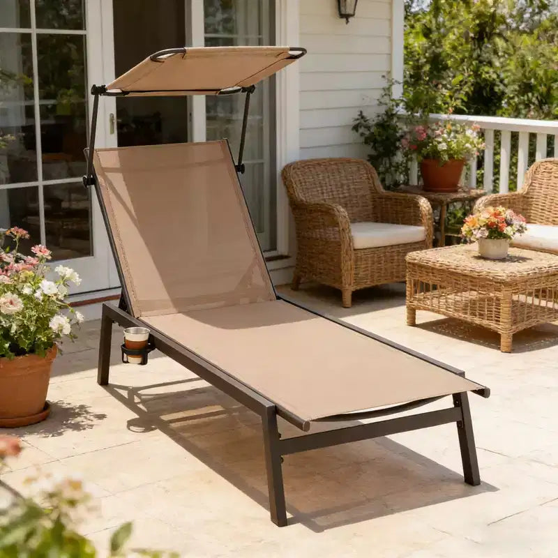 Chaise longue de jardin inclinable (1 ou 2 pièces) avec pare-soleil réglable et 6 positions