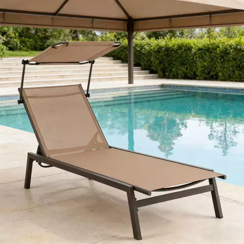 Chaise longue de jardin inclinable (1 ou 2 pièces) avec pare-soleil réglable et 6 positions