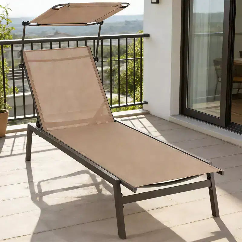 Chaise longue de jardin inclinable (1 ou 2 pièces) avec pare-soleil réglable et 6 positions