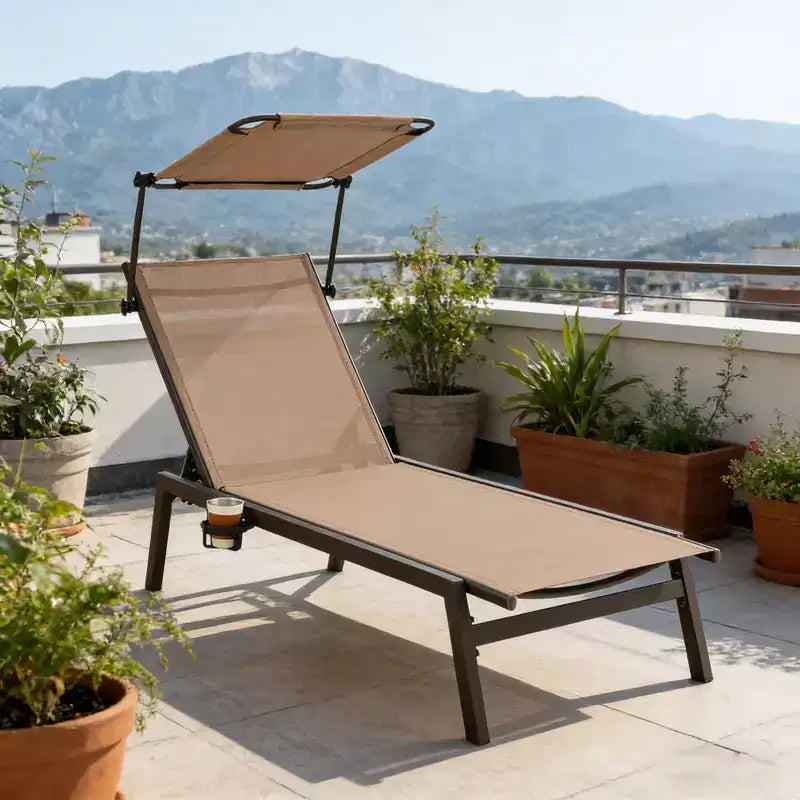 Chaise longue de jardin inclinable (1 ou 2 pièces) avec pare-soleil réglable et 6 positions
