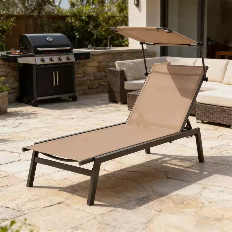 Chaise longue de jardin inclinable (1 ou 2 pièces) avec pare-soleil réglable et 6 positions