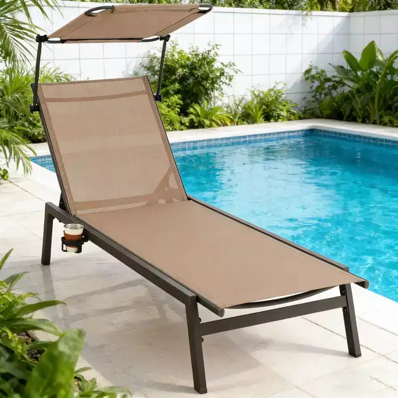 Chaise longue de jardin inclinable (1 ou 2 pièces) avec pare-soleil réglable et 6 positions