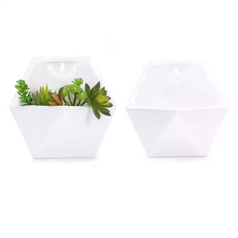 Set of 2 White Geometric Wall Hanging Planter Vase Triangular Patio Ceiling Pot for Succulents Flower Bonsai Plant Dcor for Modern Home Restaurant