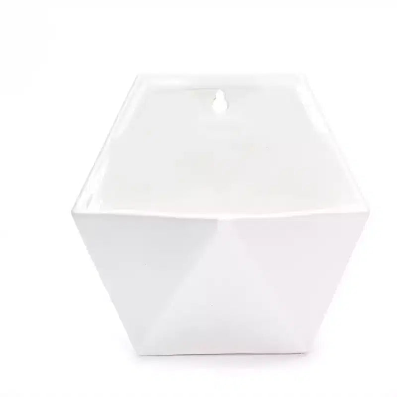 Lot de 2 vases jardinières murales géométriques blanches à suspendre, pot de plafond triangulaire pour patio, pour succulentes, fleurs, bonsaïs, décoration pour maison et restaurant modernes