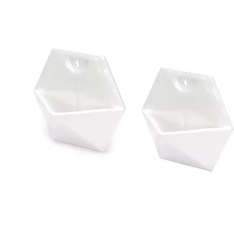Lot de 2 vases jardinières murales géométriques blanches à suspendre, pot de plafond triangulaire pour patio, pour succulentes, fleurs, bonsaïs, décoration pour maison et restaurant modernes