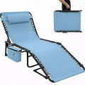 Folding Beach Chair with Face Opening, Pillow and Side Pockets, 5-Position Adjustable Backrest, Suitable for Backyards, Poolside, Beaches and Patios