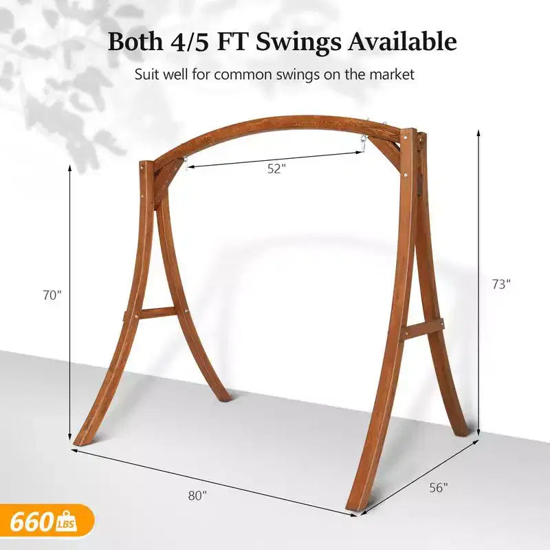 Balançoire de patio en bois pour 3 personnes avec support, couleur teck