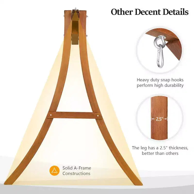 Balançoire de patio en bois pour 3 personnes avec support, couleur teck