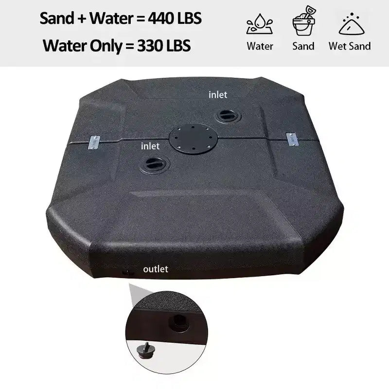 Base de parasol excentré roulante robuste 440 LB, remplissable d'eau ou de sable