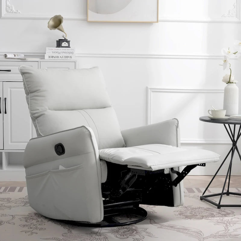 Modern Small Rocking Swivel Recliner Chair with Overstuffed Seat