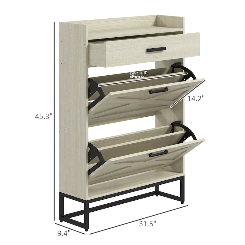 Shoe Cabinet with Doors, 6-Tier Shoe Storage Cabinet with Adjustable Shelves, Wooden Shoes Rack Shoe Storage Organizer