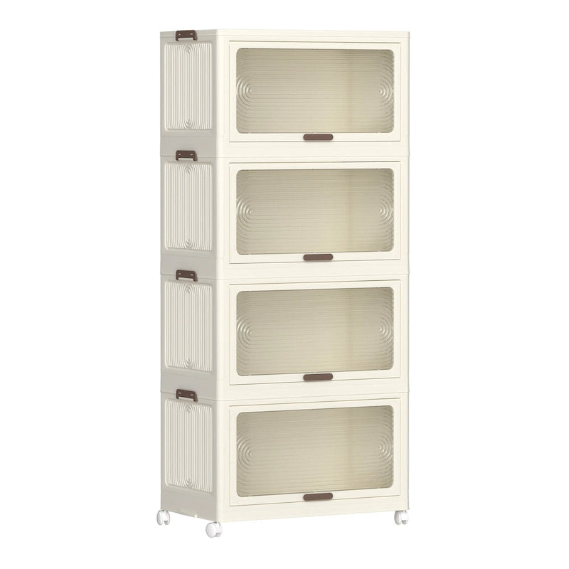 4 Tier Plastic Storage Bins with Lids,Stackable Storage Containers with Wheels, Folding Storage Boxes, Collapsible Storage Bins