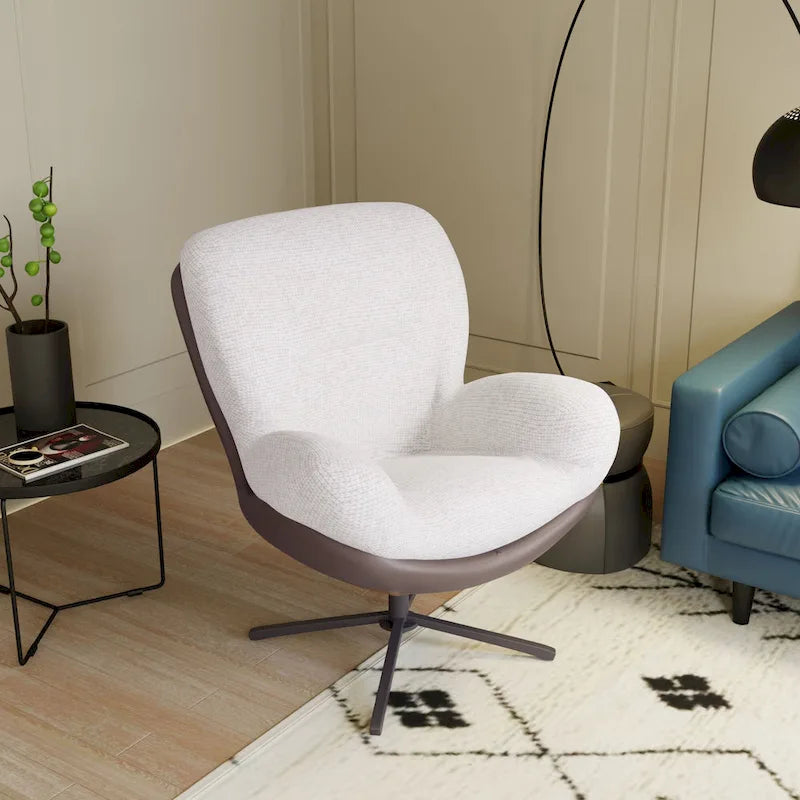 360 Swivel Accent Chair, Modern Chenille Lounge Chair with Faux Leather and Black Metal Base Frame, Comfortable Reading Chair