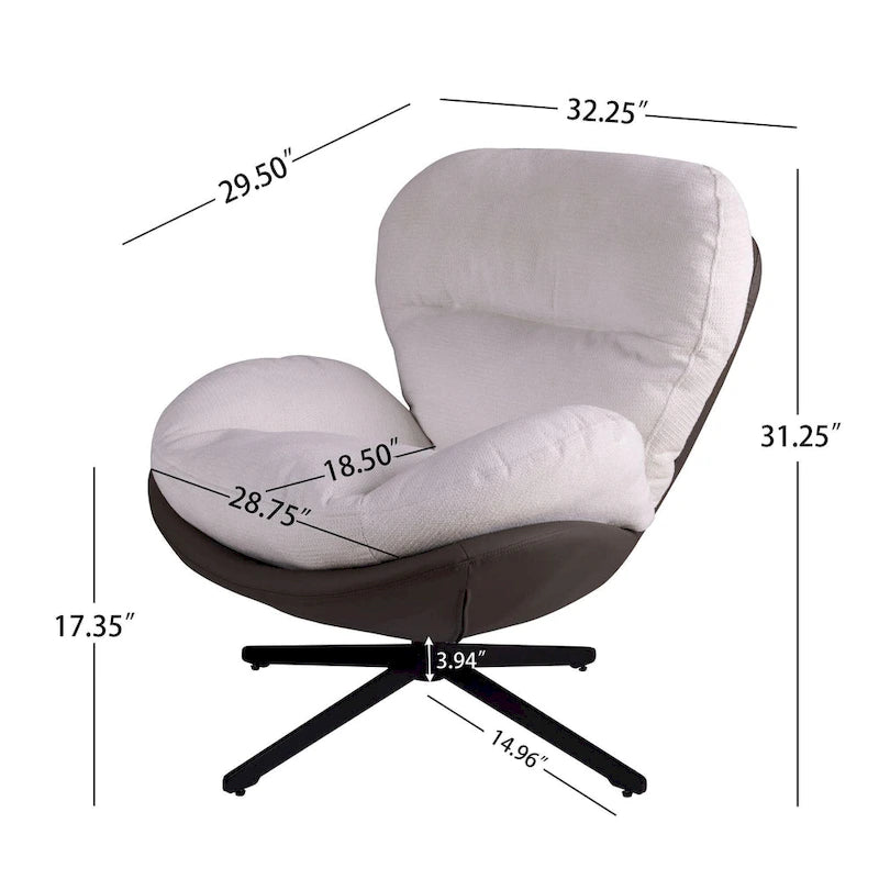 360 Swivel Accent Chair, Modern Chenille Lounge Chair with Faux Leather and Black Metal Base Frame, Comfortable Reading Chair