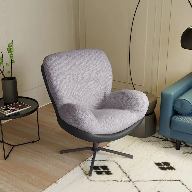 360 Swivel Accent Chair, Modern Chenille Lounge Chair with Faux Leather and Black Metal Base Frame, Comfortable Reading Chair