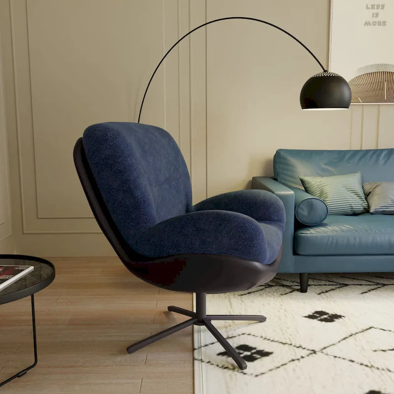 360 Swivel Accent Chair, Modern Chenille Lounge Chair with Faux Leather and Black Metal Base Frame, Comfortable Reading Chair