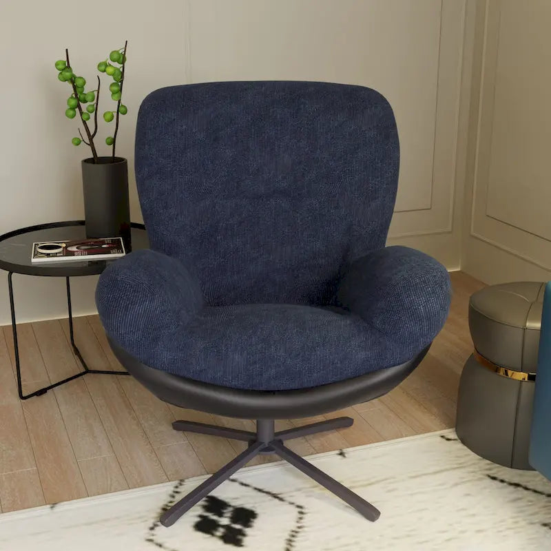 360 Swivel Accent Chair, Modern Chenille Lounge Chair with Faux Leather and Black Metal Base Frame, Comfortable Reading Chair