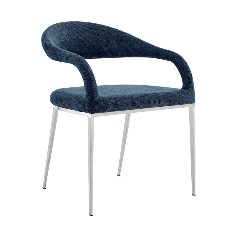 HomeRoots Set of Two Blue And Silver Upholstered Polyester Open Back Dining Arm Chairs