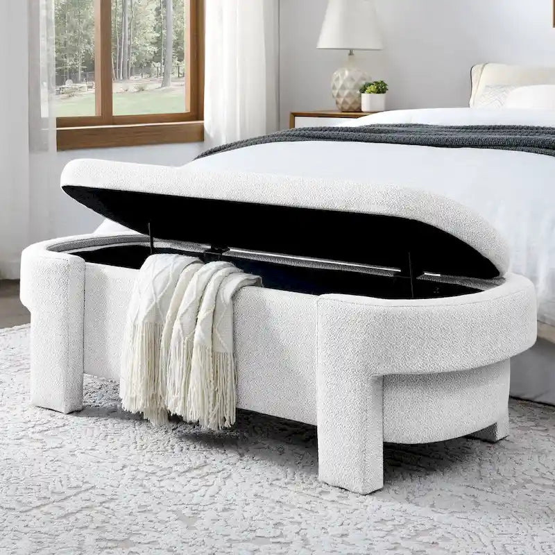 GDFStudio - Evelyn Chenille Upholstered Storage Bench with Turned Legs for Elegant Spaces